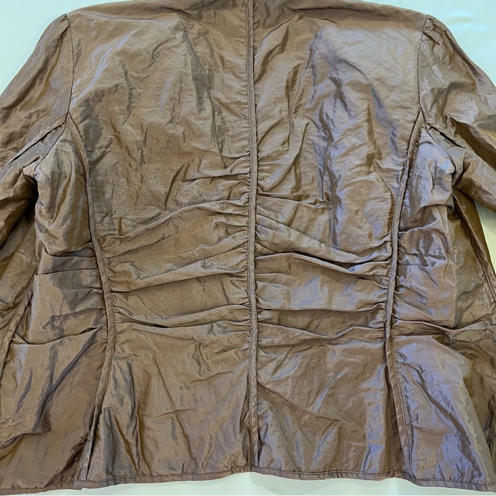 Lida Baday Ruched Metallic Crinkled Puckered Fitted Evening Blazer Jacket SZ 12 - Picture 11 of 16